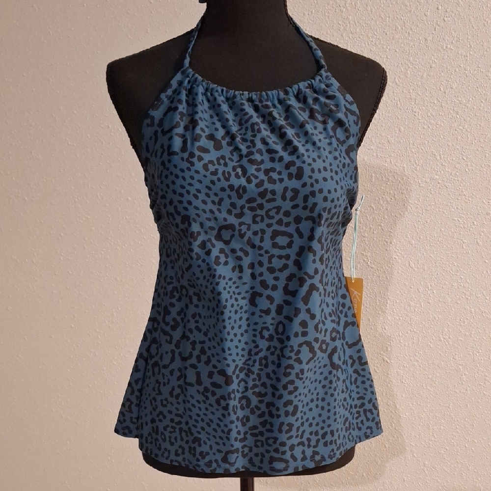 Fitted Blue Sleeveless Halter Tank Top
